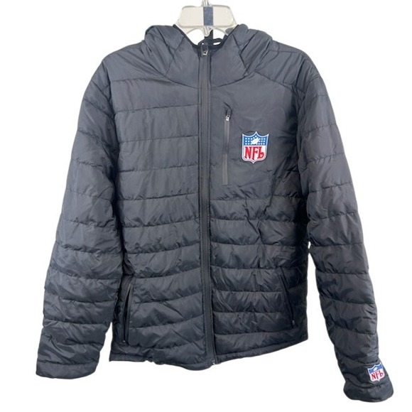 New NFL Team Apparel Puffer Jacket Black Full Zip Coat Mens Size Medium $140 - Picture 1 of 6